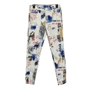 Simon Chang Graffiti Jeans Multicolored 97% Cotton 3% Spandex Sz 6